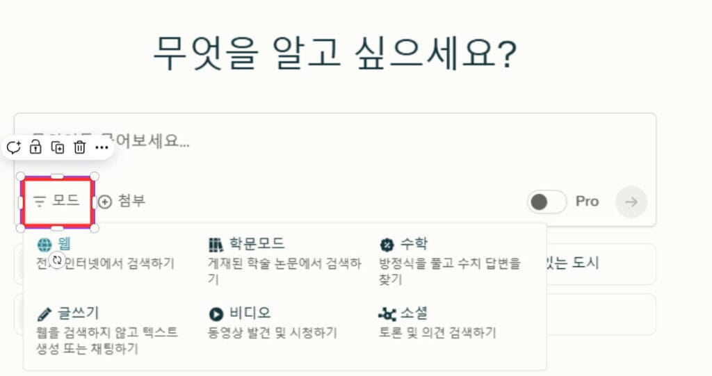 퍼플렉시티 검색 옵션