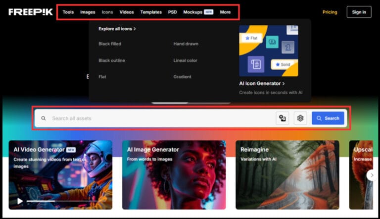 Freepik 검색창 활용